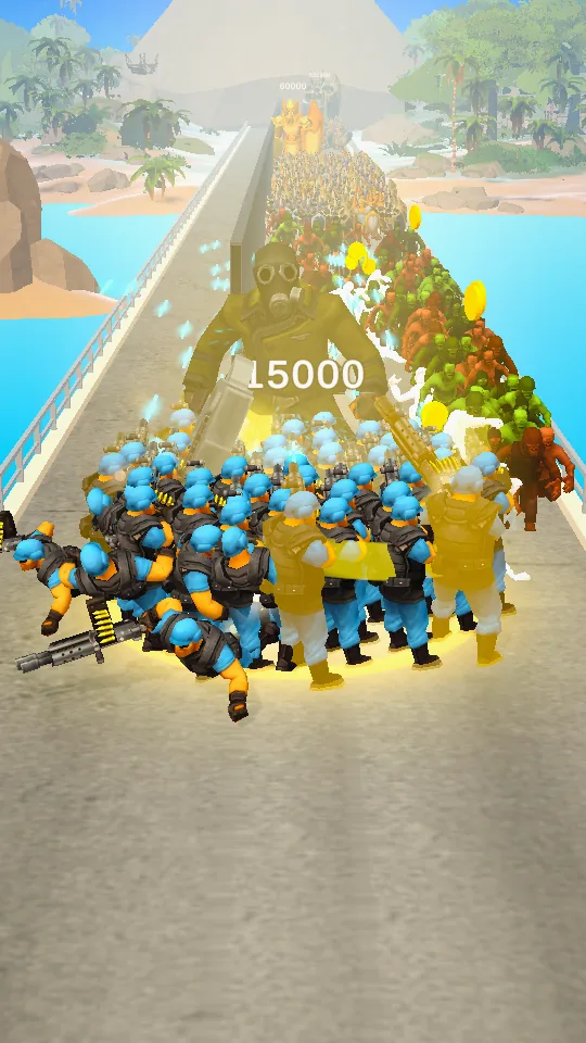 The squad surrounds and fights a large golden boss.